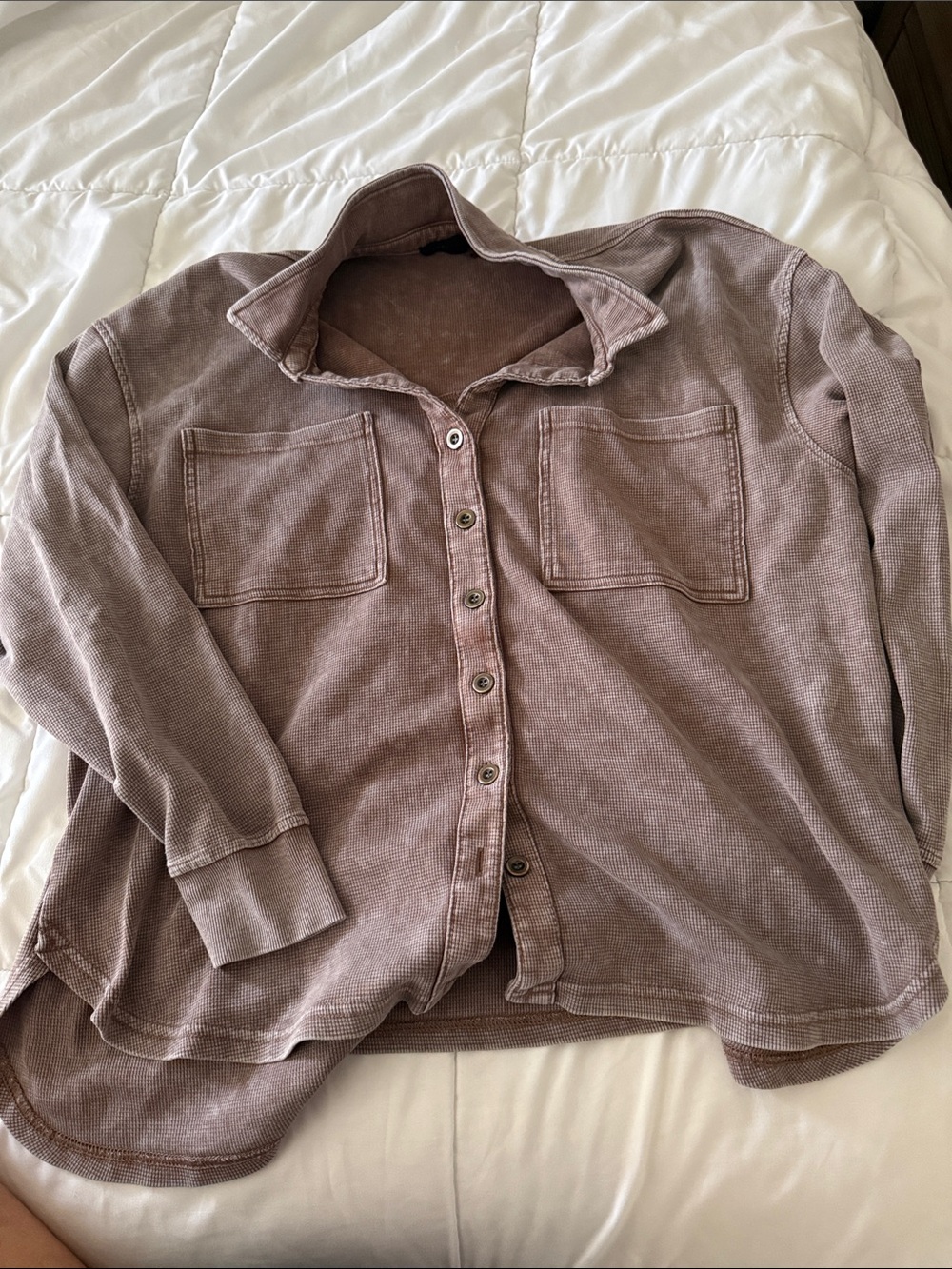 Women's Long-Sleeve Washed Mauve Button-Up Shacket